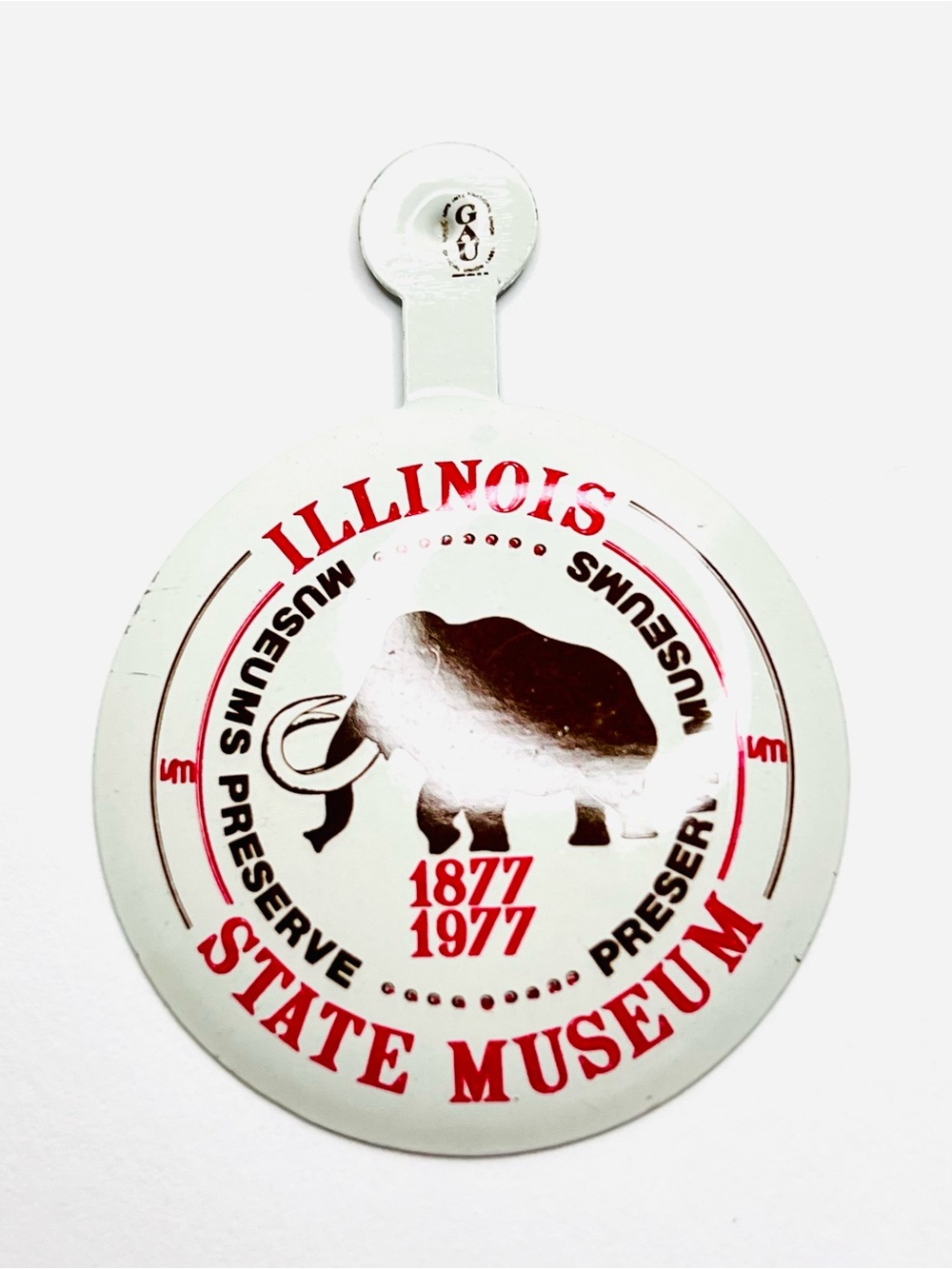 Vintage 1977 Illinois State Museum Centennial Mammoth Pinback Pin
